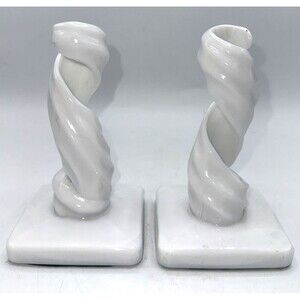 Vintage Westmoreland Milk Glass Spiral Twist Candlesticks Set Of 2